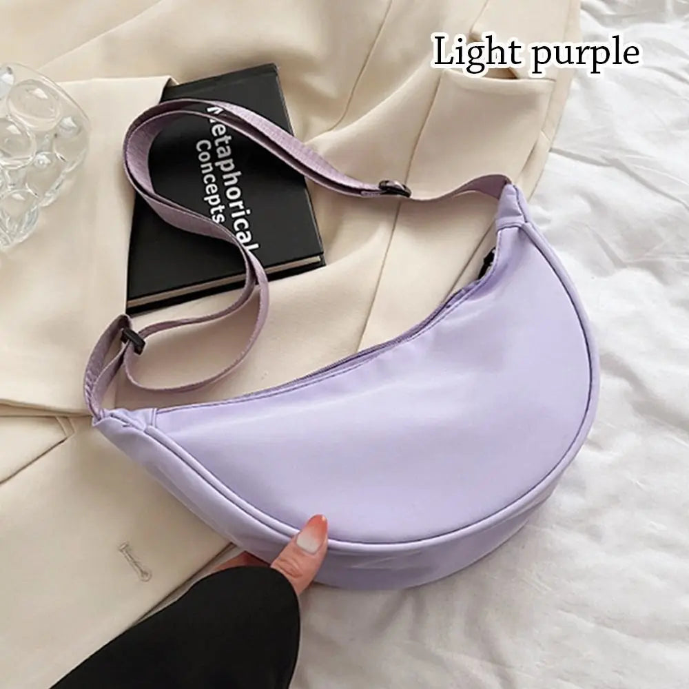 Nylon Crossbody Bag For Women Fashion Portable Casual Hobos Sport Chest Pouch Underarm Bags Students Dumpling Shape Shoulder Bag Quake light purple