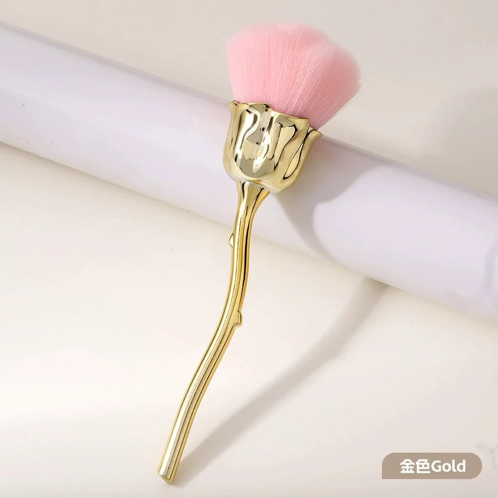 Rose Flower Shape Makeup Brush Round Makeup Loose Powder Brushes Manicure Nail Polishing Dust Removal Brush Beauty Make Up Tools Quake Gold