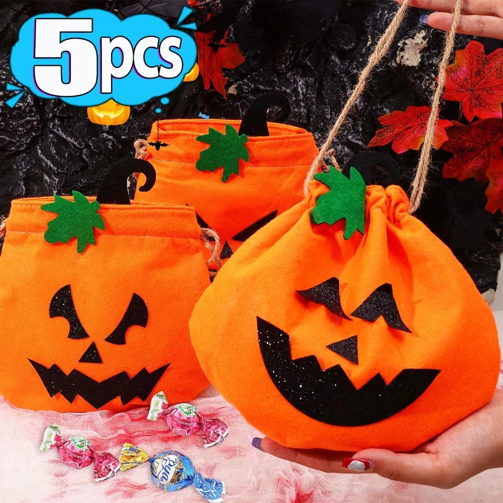 Halloween Pumpkin Ghost Face Tote Bags Children's Candy Gift Bag Large Drawstring Bag Storage Pouch Halloween Party Decoration Quake