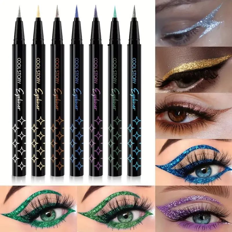 Glitter Pearlescent Eyeliner Pen,Metallic Silkworm Eyeshadow Pen,Eye Brightening,Quick-Drying,Long-lasting and Waterproof Makeup Quake