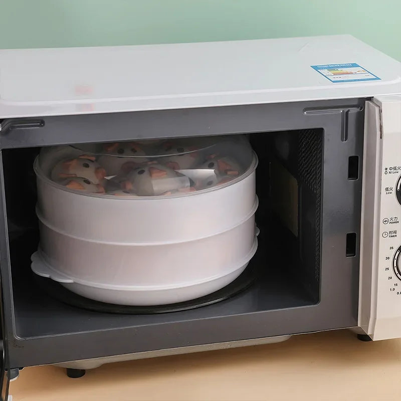 Double Plastic Steamer Microwave Oven Circular Covered Steamer Stackable Rice Cooker Steamer Grille Kitchen Cooking Accessories Quake