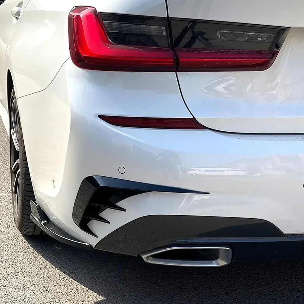 For BMW 3 Series G20 320i 330i 2019-2022 Car Sticker Rear Bumper Spoiler Side Canard Splitter Styling Carbon Fiber Gloss Black Quake