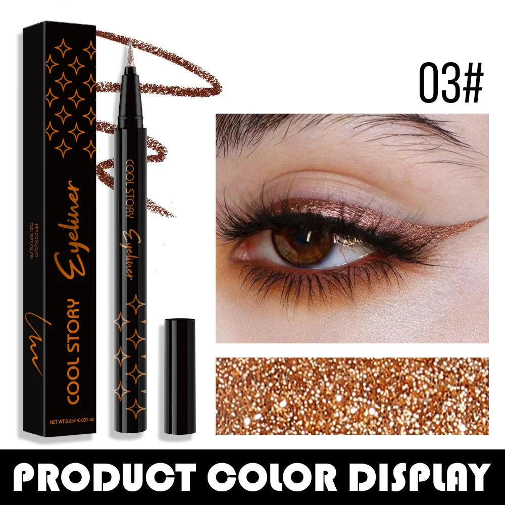 Glitter Pearlescent Eyeliner Pen,Metallic Silkworm Eyeshadow Pen,Eye Brightening,Quick-Drying,Long-lasting and Waterproof Makeup Quake 03