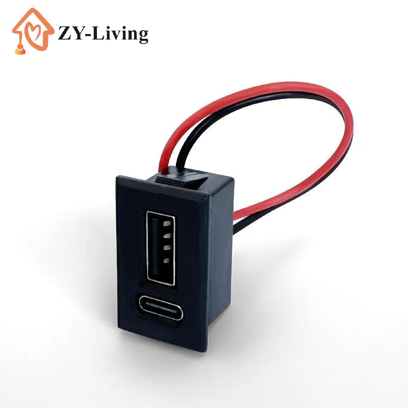 1PCS USB Female Base Type-C Double-Layer Socket Lamp Charging Socket Power Phone Socket With Cable Connector Quake