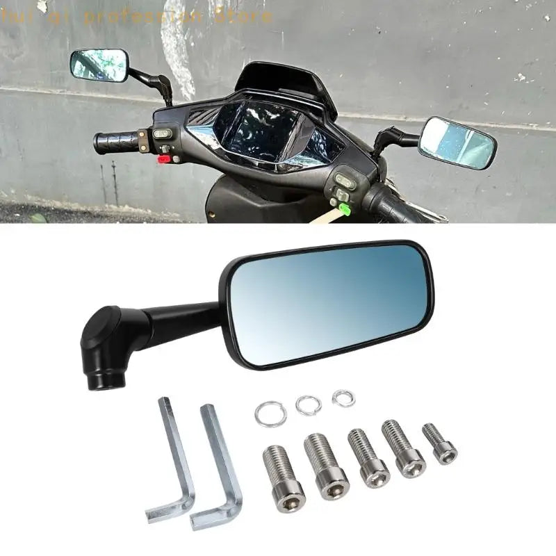 Motorcycle Mirror with Ball Joint Adjustment and Blue Mirror Lens H8WE Quake