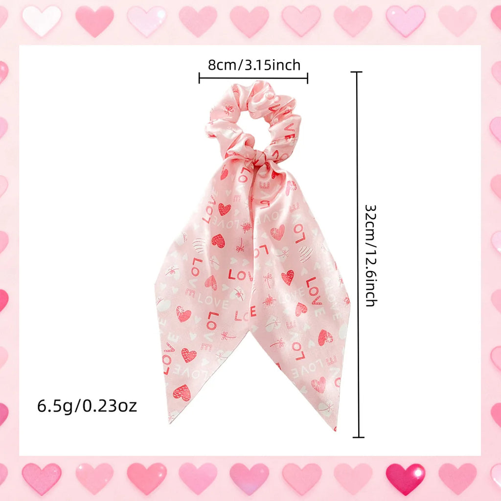 Chiffon Silk Floral Bow Hair Scrunchies Valentine's Day Women Hair Ropes Ties Elastic Rubber Bands Ponytail Holder Accessories Quake