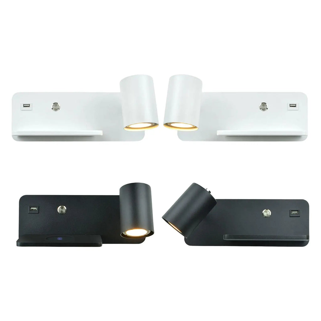 LED Gu10 Light Spotlight Adjustable Wall Sconce with USB Port Cordless Charging Bedside Bedroom Quake