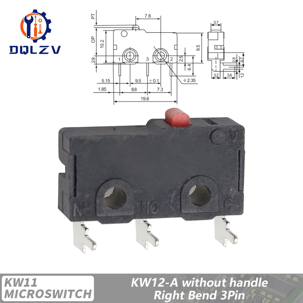 5A 125V250V KW12 Travel Limit Switch KW11-3Z-2 With Handle 16mm Contact Button Micro switch KW12-N 2Pin/3Pin KW12-A NO/NC Quake Right foot Rodless 15PCS