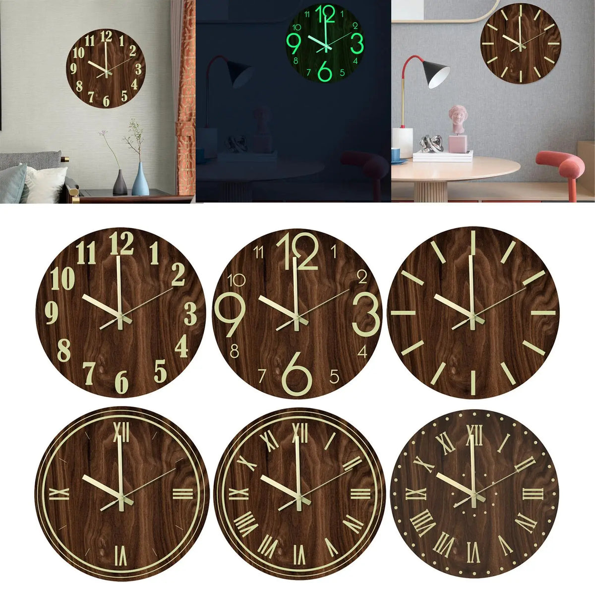 Acrylic Luminous Wall Clock 12 Inch Silent Dark Clocks Battery Operated Bedroom Decor Quake
