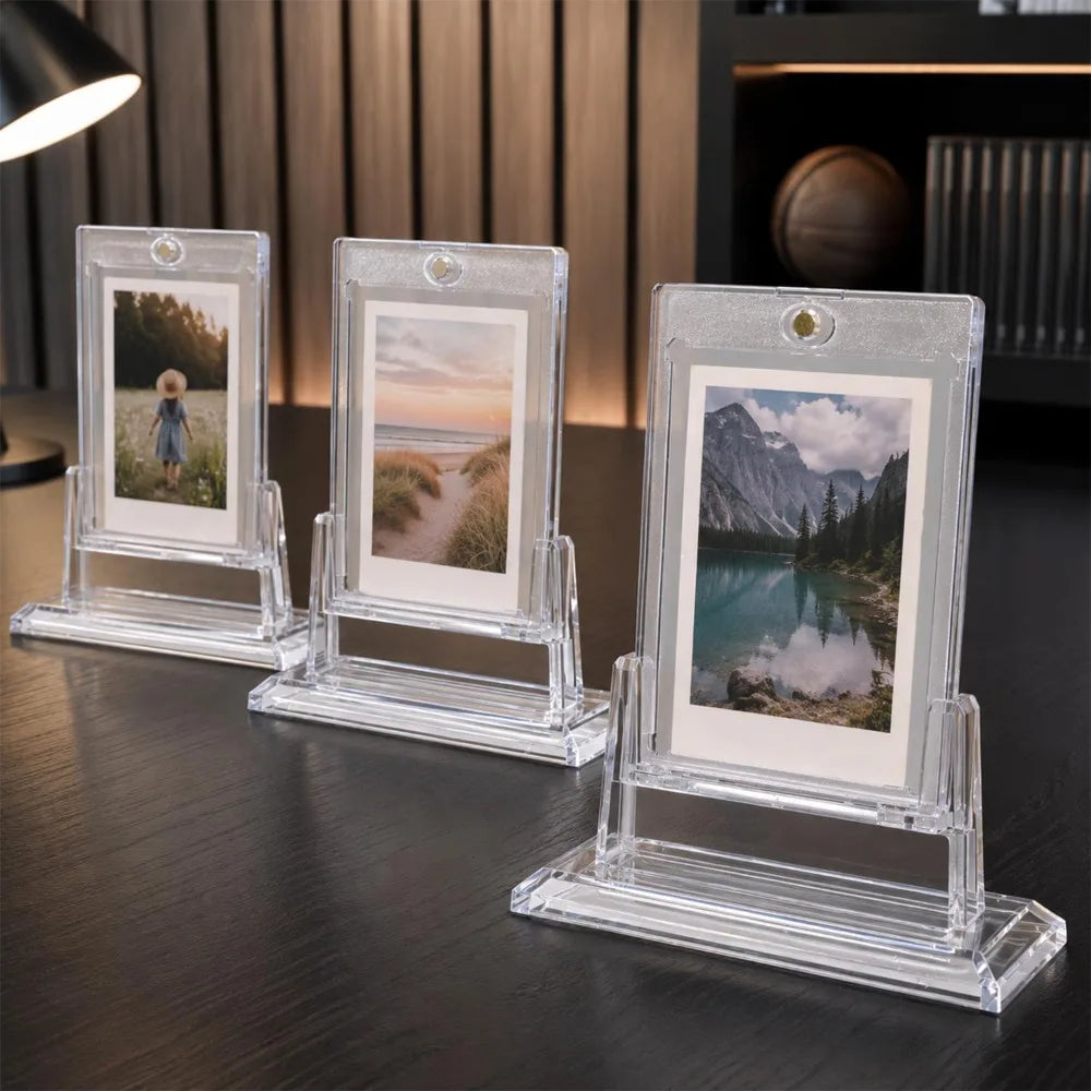 35PT Magnetic Card Holder Set Transparent Display Case for Baseball Card Trading Cards Hard Acrylic Protector Decorative Shelves Quake