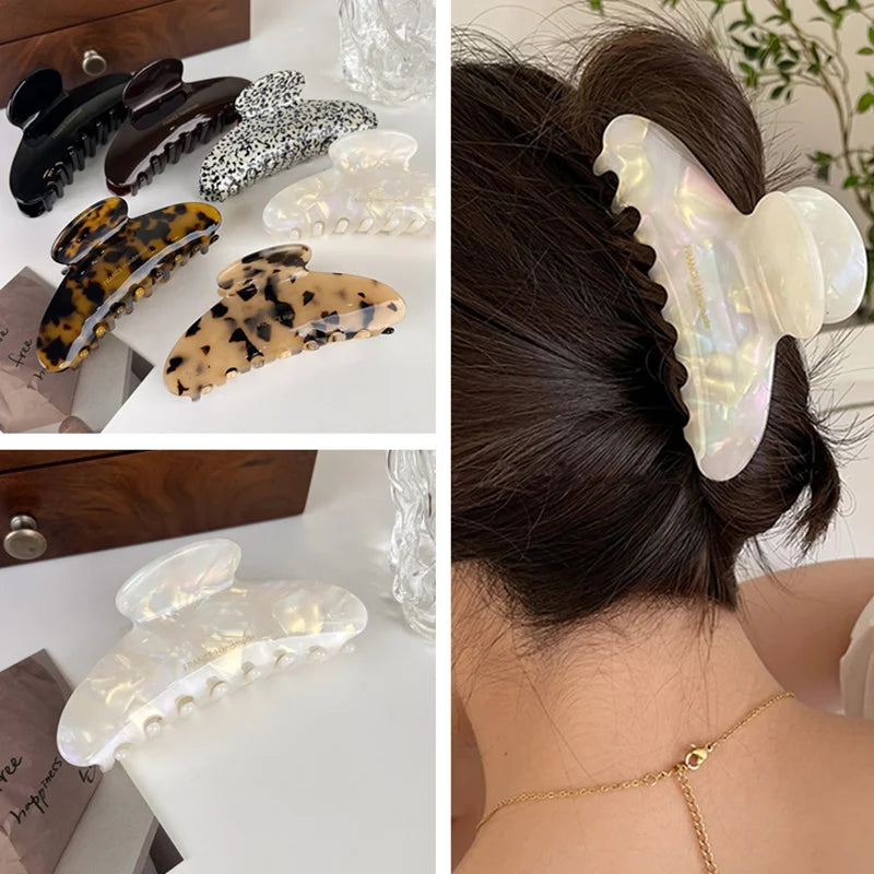 Acrylic Leopard Print Hair Claw Women Female Fashion Hair Clip Camp Hairpin Hair Style Accessories Crab Clamp Barrette Headwear Quake