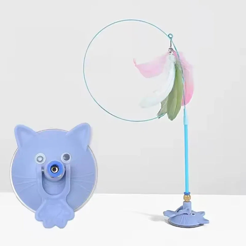 Pet Teasing Cat Stick Feather Wand With Bell - Interactive Suction Cup Toy for Kittens and Cats, Fun Playing Accessories to Enga Quake blue B14823A XS
