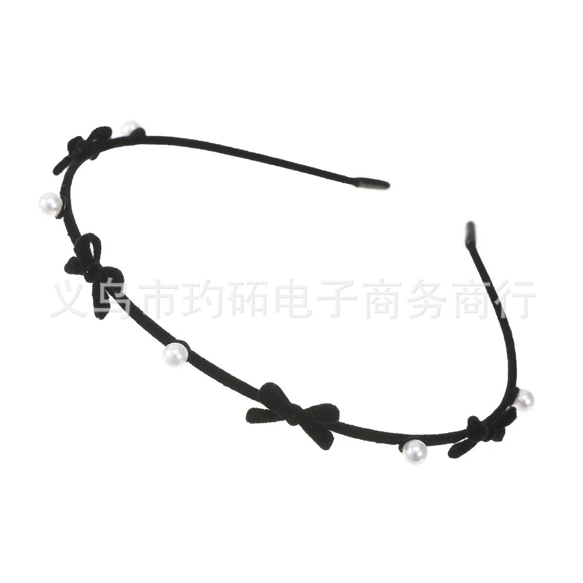 Sweet Cute Bow Headband Fine Velvet Pearl Flower Headband for Women Girls Outdoor Hair Hoop Pressing Hair Styling Accessories Quake black