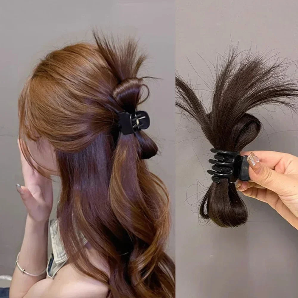 Women Simple Hair Claw Lazy Feather Ponytail Claw Korean Fashion Meatball Crab Clip Fake Hair Clamp High Ponytail Accessories Quake