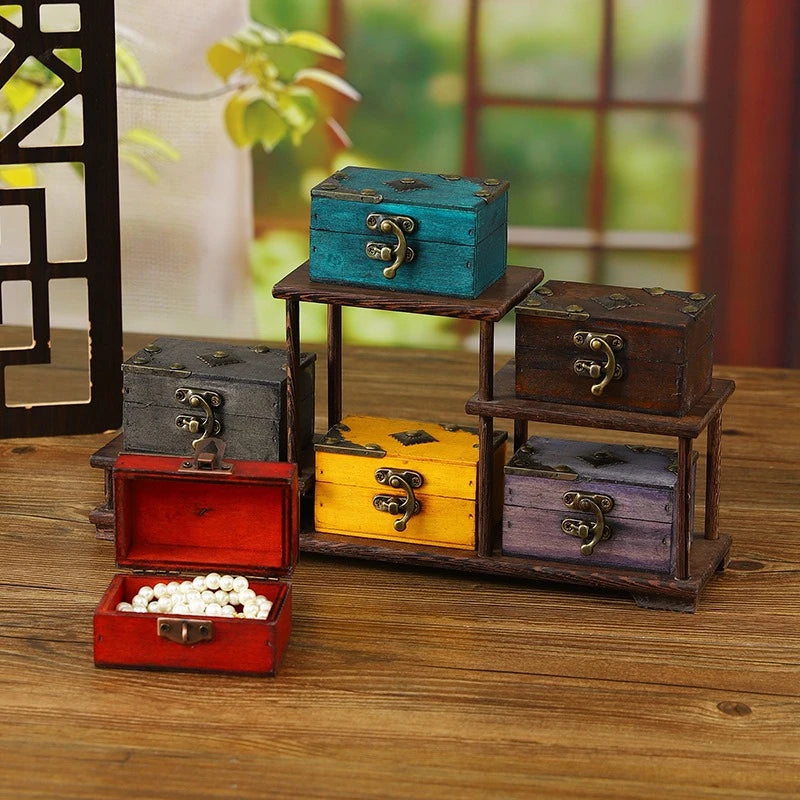 Vintage Wooden Storage Box with Lock Retro Jewelry Chest Treasure Case for Decor Escape Room and Dressing Table Quake