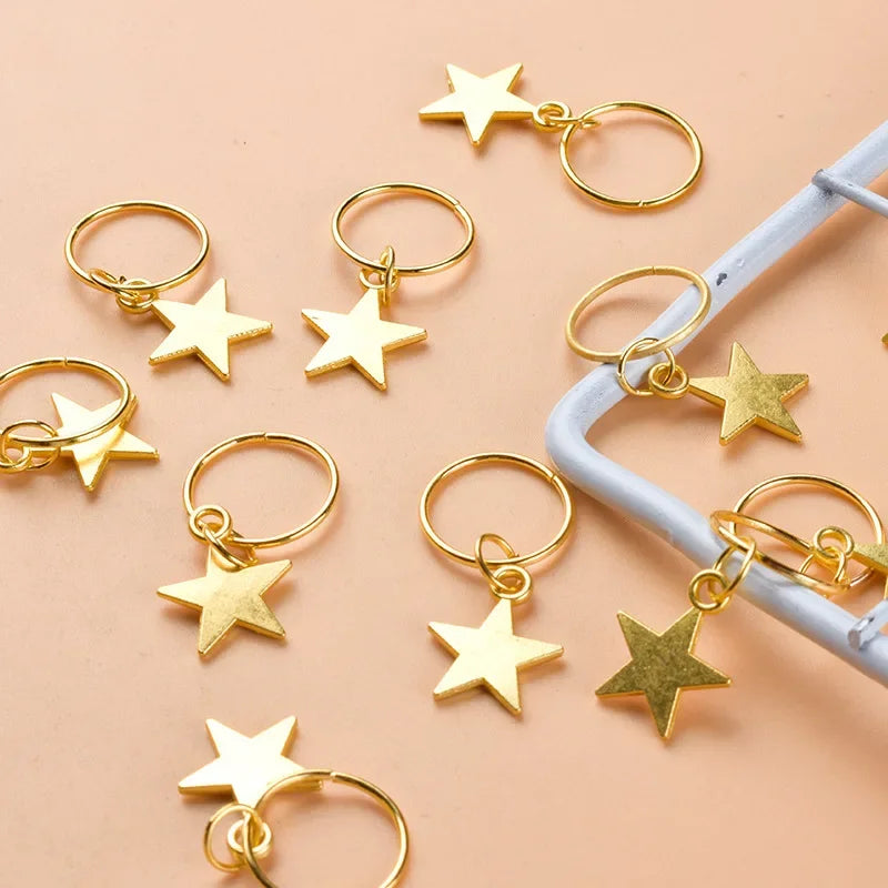 5/10/20pcs Gold Star Twist Braid Hair Ornament Women Charming Alloy Circle Hoop Braid Tool DIY Pendant Hair Style Accessories Quake 10pcs