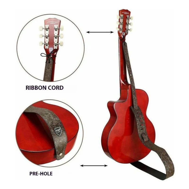 2.5 Inch Guitar Strap Genuine Faux Leather Adjustable Soft Embroidered Belt For Classical Bass Music Hobby Guitar Accessories Quake
