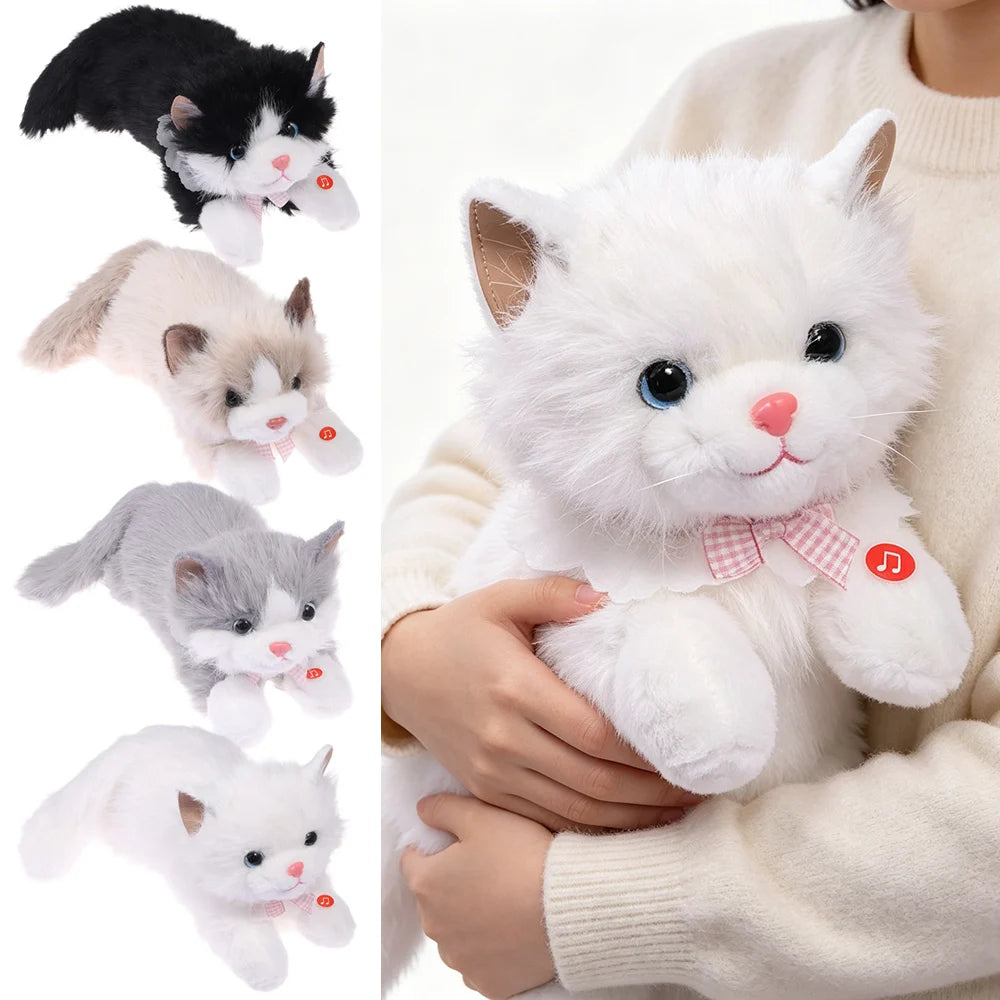 New Soft Simulation Cat Plush Toys Fluffy Voiced Ragdoll Cat Plush Doll Cute Cartoon With Bib Simulated Kitten Model Home Decor Quake