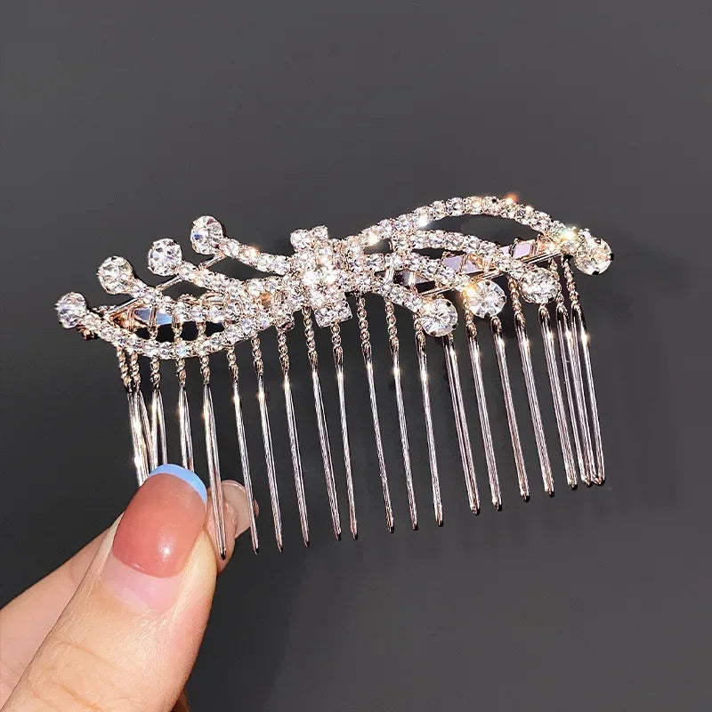 Women Rhinestone Pearl Comb Clip Hair Accessories Bangs Clip Back Head Headdress Broken Hair Finishing Tools Hair Clip Hairpins Quake NO.6