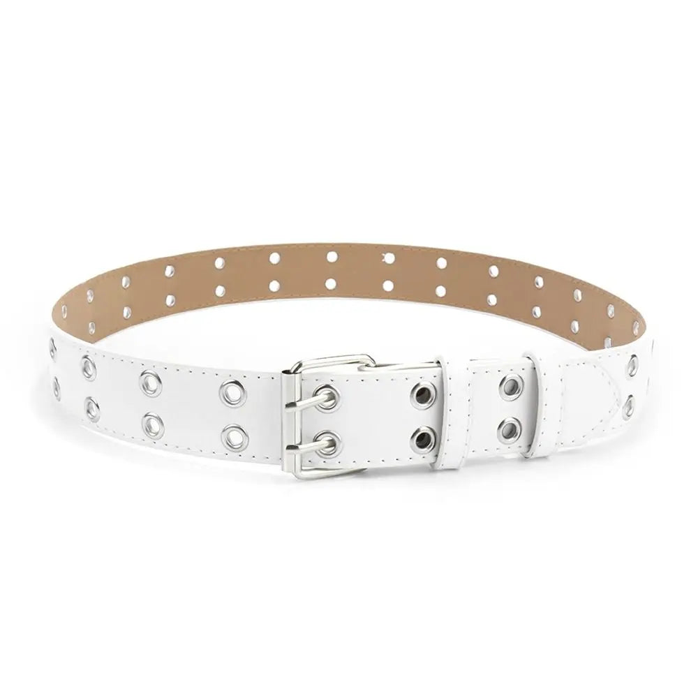 Fashion Punk Waistband PU Leather Double Holes Waist Strap Metal Pin Buckle Solid Color Decoration Belt Children Quake white