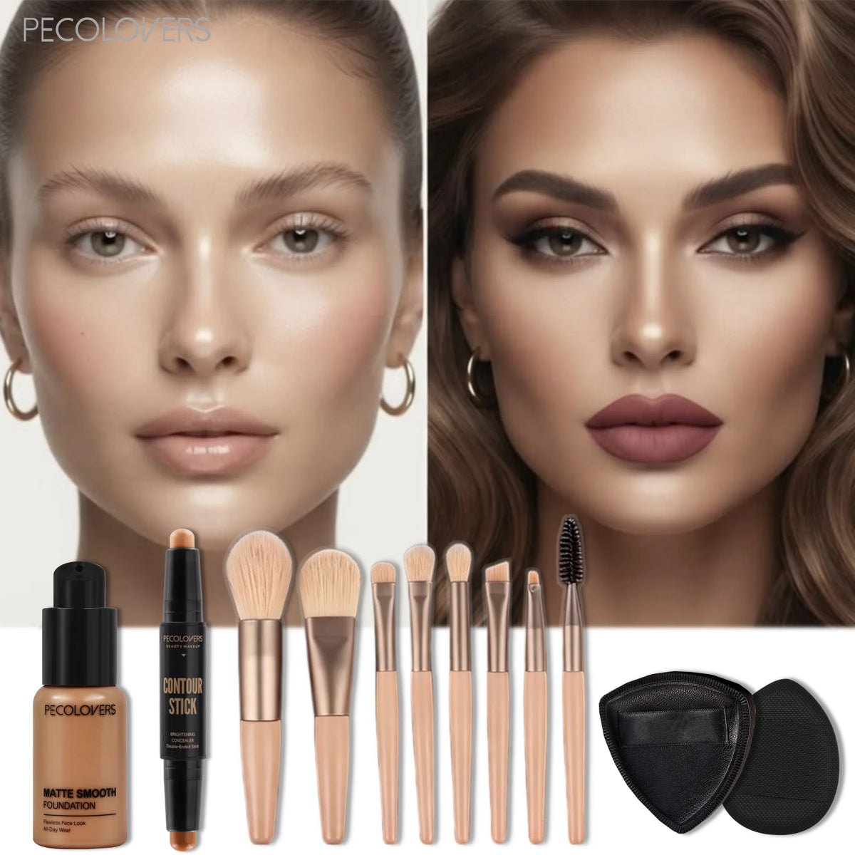 12 Pcs/set Latte Makeup Full Face Base Bundle, Liquid Foundation Contour Stick, Blendable Buildable Coverage Makeup Kit Quake