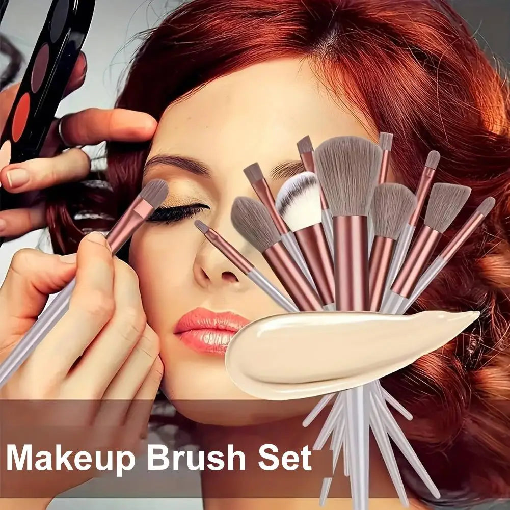 13Pcs Coffee Lotus Pink Makeup Brush Set Ultra Soft Blush Foundation Eyeshadow Highlighter Brushes Professional Cosmetic Tools Quake