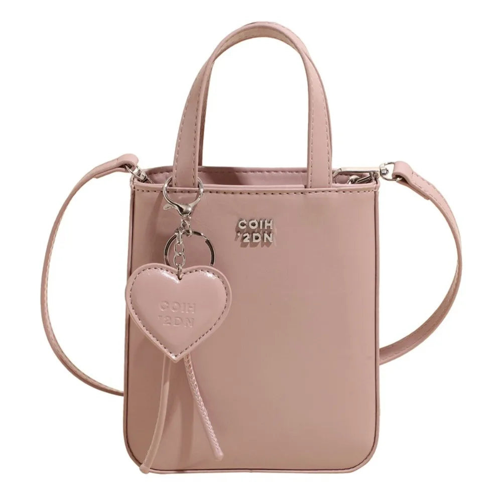 Trendy Pu Leather Shoulder Bag Chic Versatile Small Square Bag High Quality with Love Keychain Pendant Crossbody Bags for Women Quake Purple