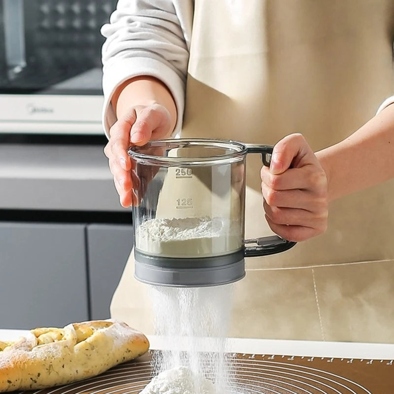 Semi‑Automatic Handheld Flour Sifter Cup Household Baking Powder Sieve Mesh Strainer for Cake Pastry Powder Sugar Dusting Tool Quake
