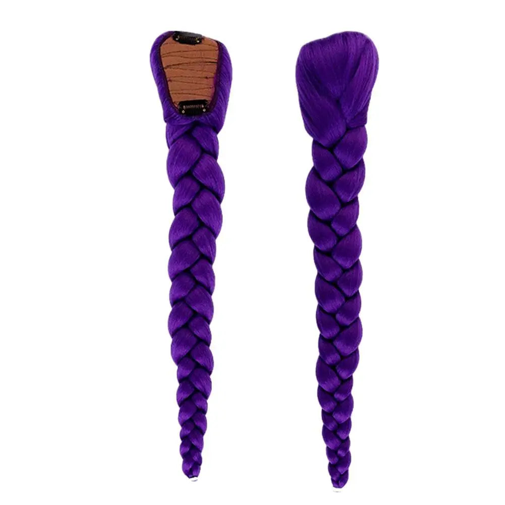 Purple Braided Ponytail Hair Extension for Kids Clip In Long 26 Inch Synthetic Braid for Halloween Christmas Party Cosplay Quake dark purple