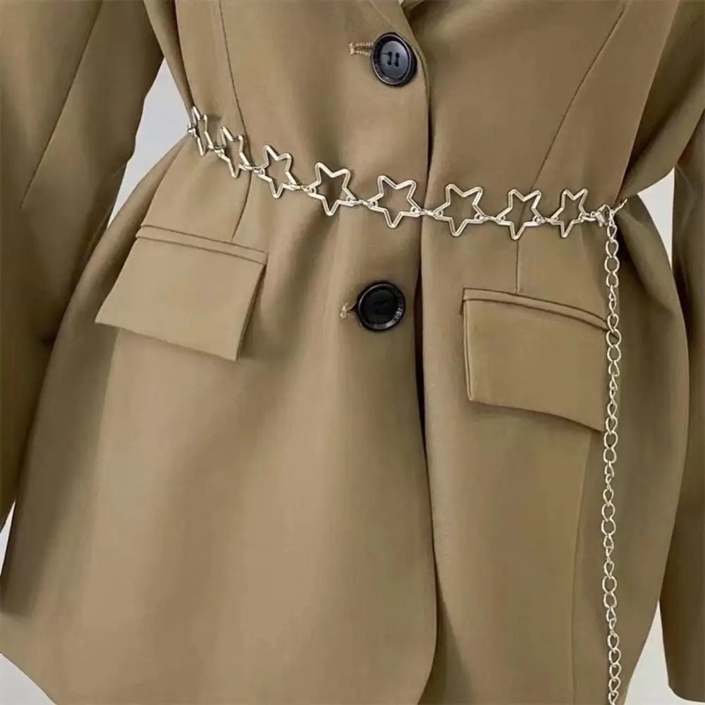 Punk Style Metal Waist Belts Retro Decorative Hollow Out Stars Dress Waist Chain Clothing Accessories Chain Belt Quake
