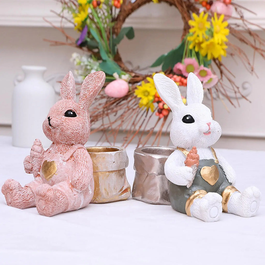 Easter Bunny Figurine Decorative Cute Easter Decoration Tabletop Ornament Animal Sculpture for Desk Home Bedroom Entrance Office Quake