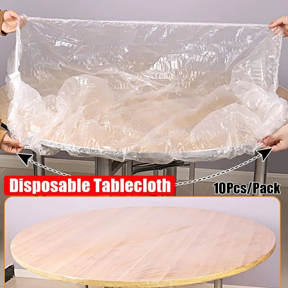 10Pcs Thickened PE Disposable Tablecloth Elastic Mouth Round Square Table Cover Greaseproof Kitchen Accessory Quake