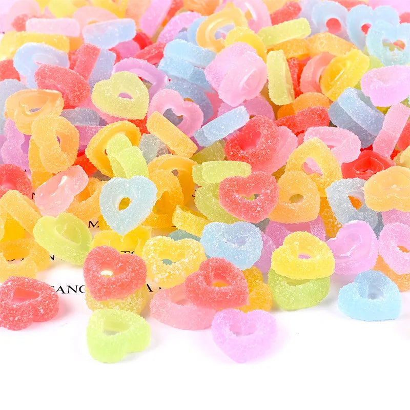 100pcs Resin Heart Shape Soft Candy Crafts Cabochon DIY Scrapbooking Accessories Flatback Embellishment Charms Quake