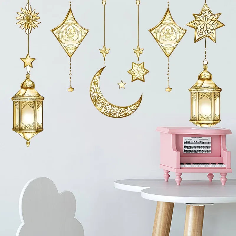 1pc Vintage Golden Moon Star Hanging Decoration Homestay Living Room Wall Decoration Stickers Home Decoration Quake