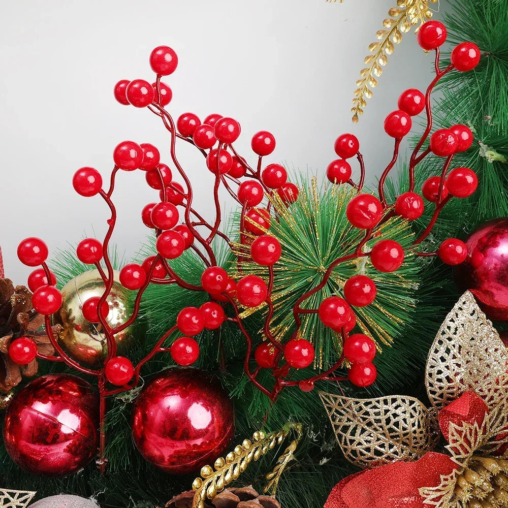 30/1Pc Artificial Red Berry Branches 13Heads Foam Red Berries Christmas Tree Ornament DIY Garland Home Party New Year Decoration Quake