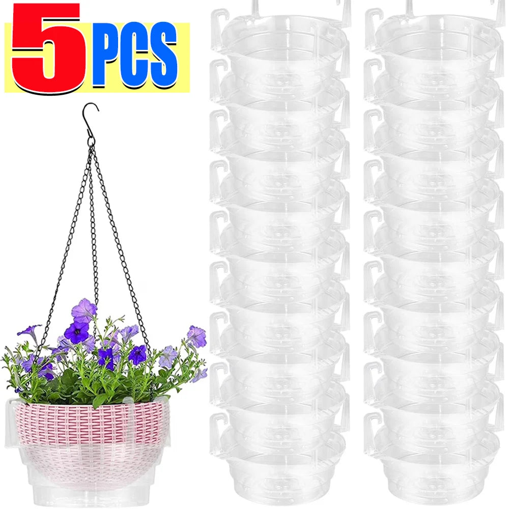 8/10/12inch Clear Round Plastic Indoor Outdoor Hanging Basket Drip Base Hanging Plant Tray with Built in Hook Gardening Pot Tray Quake
