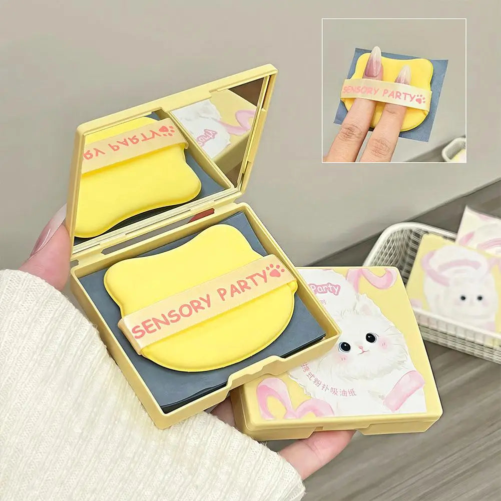 100 facial blotting papers Compact Mirror Oil Absorbing Sheets Reusable Powder Sponge Beauty Emergency Kit Makeup Skin Care Quake