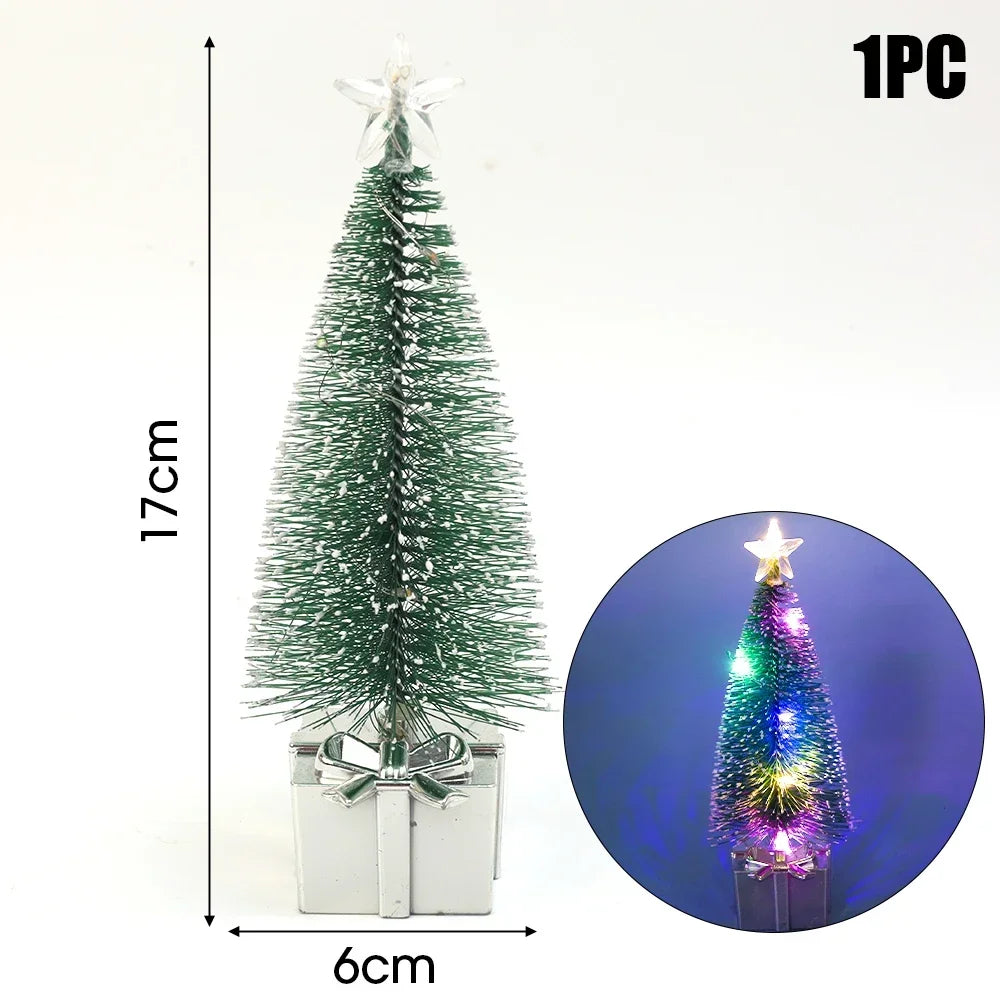 Luminous Mini Christmas Trees LED Lights Home Decoration Electronic Candles Childrens Gifts New Year Christmas Party Ornament Quake Silver 17cm