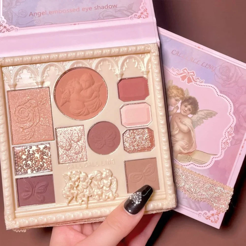 CALLCALL LING Angel Eyeshadow Blush High Gloss All-in-one Plate Embossed Beauty Makeup Palette Quake