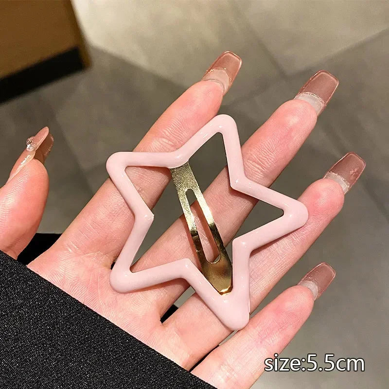 Colorful Y2K Star Hair Clips Women Girls Pentagram Clouds Metal Snap Clip Hairpins Barrettes Hair Grip Jewelry Bobby Hair Pins Quake pink