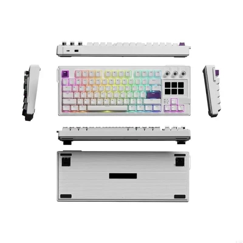 Gaming Keyboard with LCD Display Pads, 3 Pressable Knobs, Changeable Contact Mounts and Color Desk Lighting for Desktop Use K1KF Quake White CN