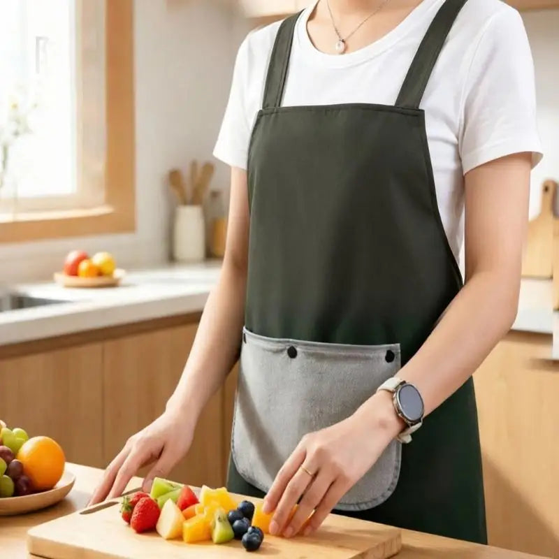 Water-Resistant Kitchen Apron with Hand-Wipe Panel X-Back Straps Front Pocket for Cooking Dishwashing and Light Home Care, K1KF Quake