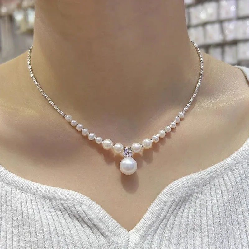 Broken Silver Pearl Necklace for Women Niche Design Collarbone Chain Quake