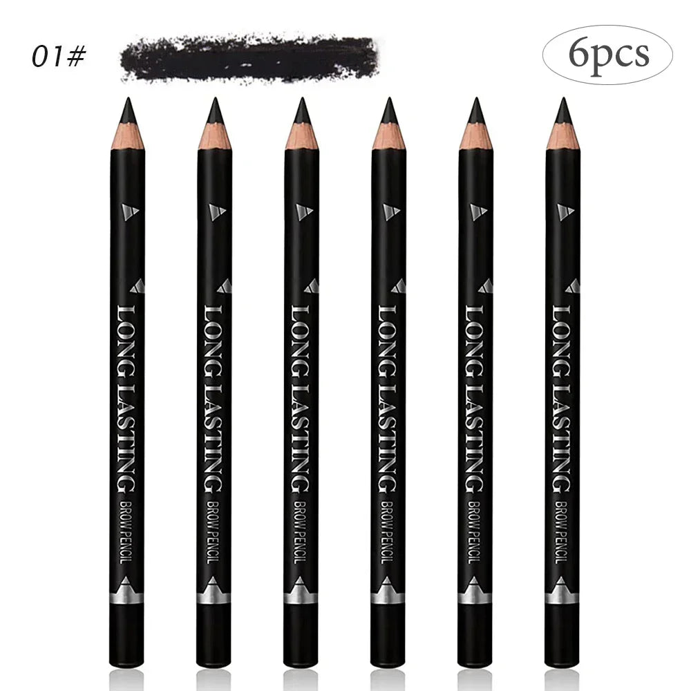 6/12Pcs Eye Brow Pencil Waterproof Professional Women Eye Makeup Pen Easy Color Natural Black Brown Cosmetic Beauty Eyebrow Tool Quake 6pc-01BLACK