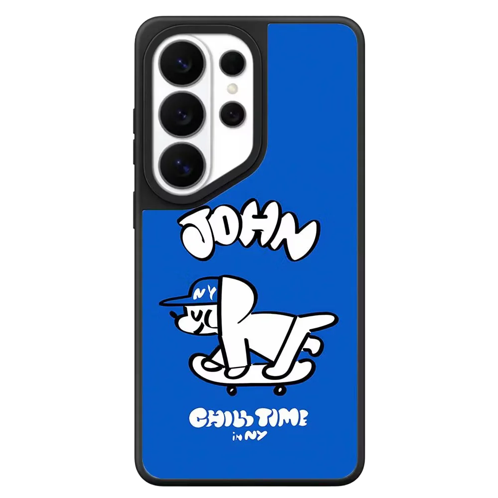 Blue Background New York Dog Mirror Surface Magnetic Phone Cover for Samsung Galaxy S23 S24 S25 S26 Ultra S26+ Plus Case Quake no magsafe 4 for Galaxy S25 Plus
