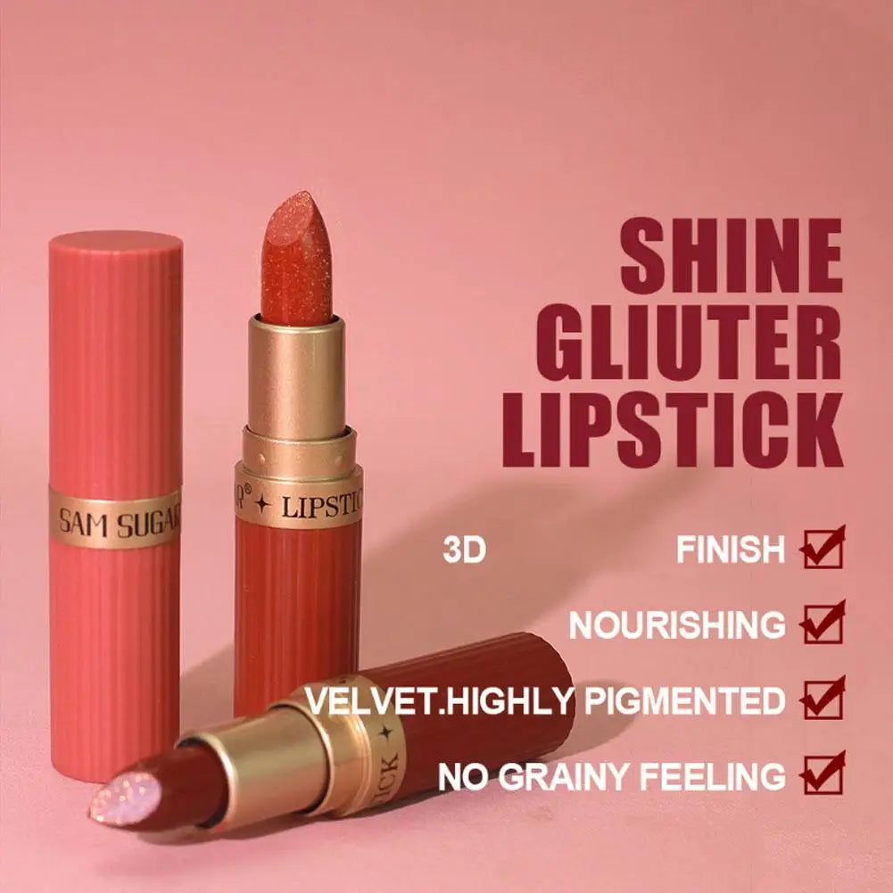 Nude Pink Glitter Lipstick for Women, Long Lasting High Shine Nude Shimmer Lipstick High Impact Full Coverage Sexy Lip Makeup Quake