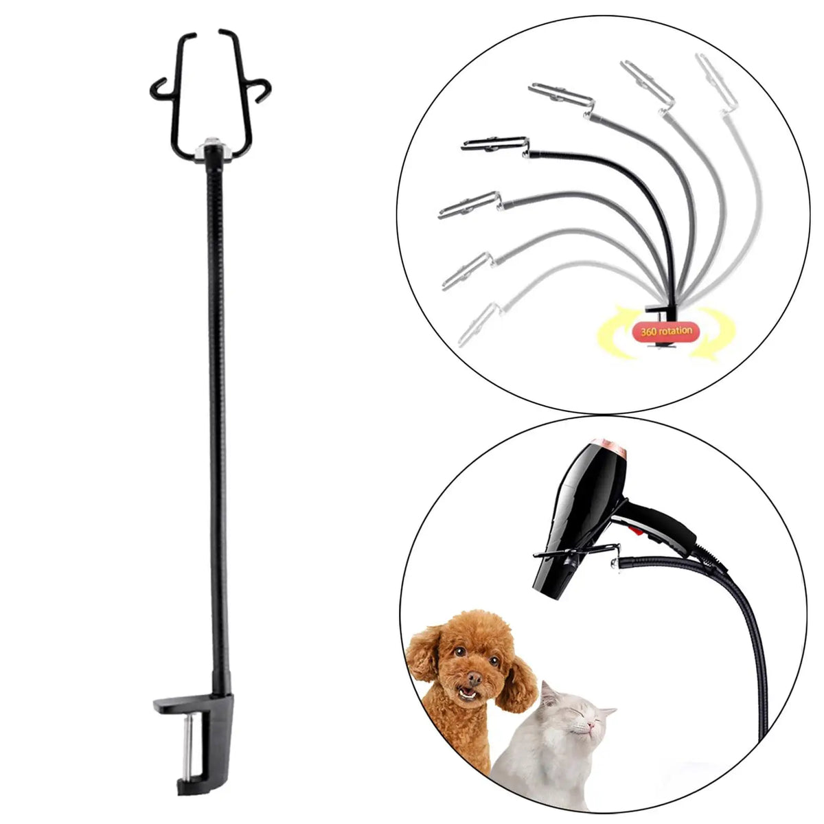 Hair Dryer Stand Adjustable Clamp Mount for Countertop Dog Grooming Table Quake
