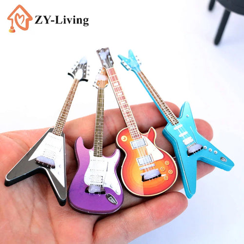 1/12 Dollhouse Guitar Toys Dollhouse Musical Instrument Model Dolls House Decoration Accessories Quake