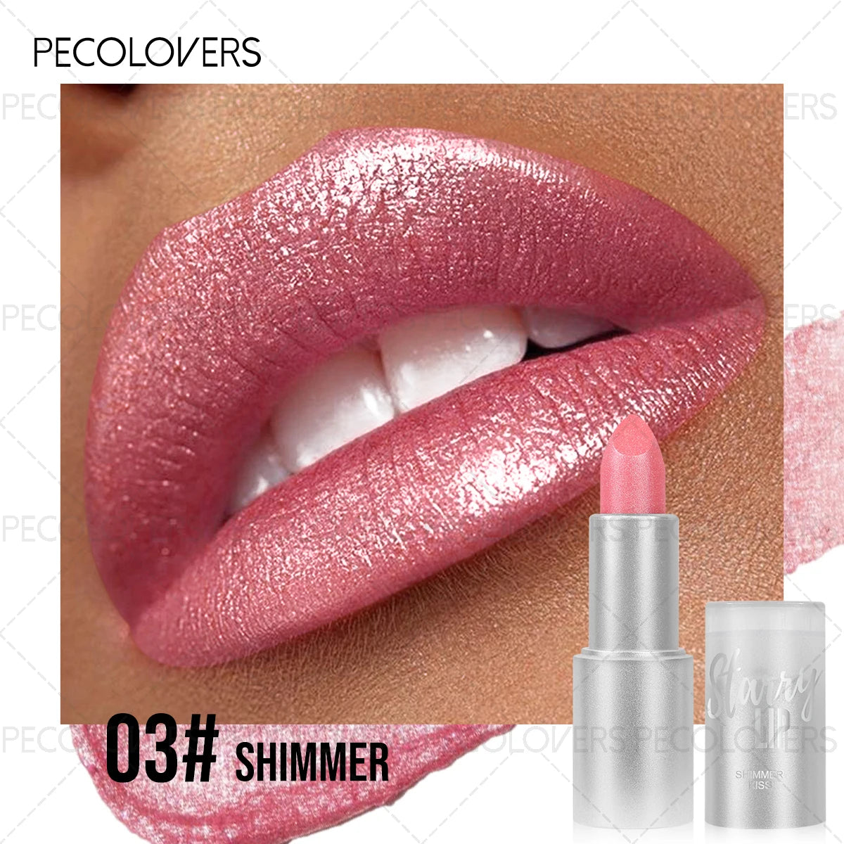 1 Pcs Mermaid Pearlescent Glitter Lipstick, Waterproof Long-lasting, Metallic Shimmer Pink Nude, Party Date Music Festival Quake 03