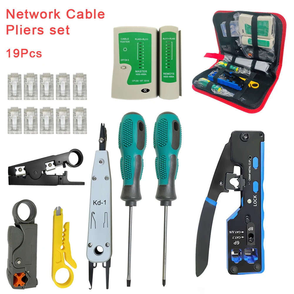 Stripping Crimping Pliers Network Cable Clamp Pliers +Professional Network Cable Tester RJ45 RJ11 RJ12 CAT5 UTP LAN Cable Tester Quake YXQ SET Russian Federation